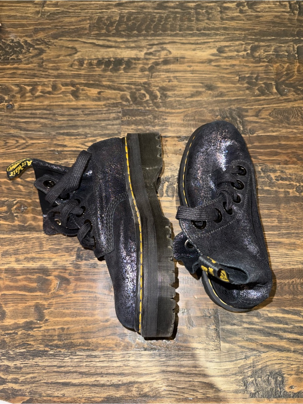 Dr. Martens Platform Metallic Black Lace-Up Boots
